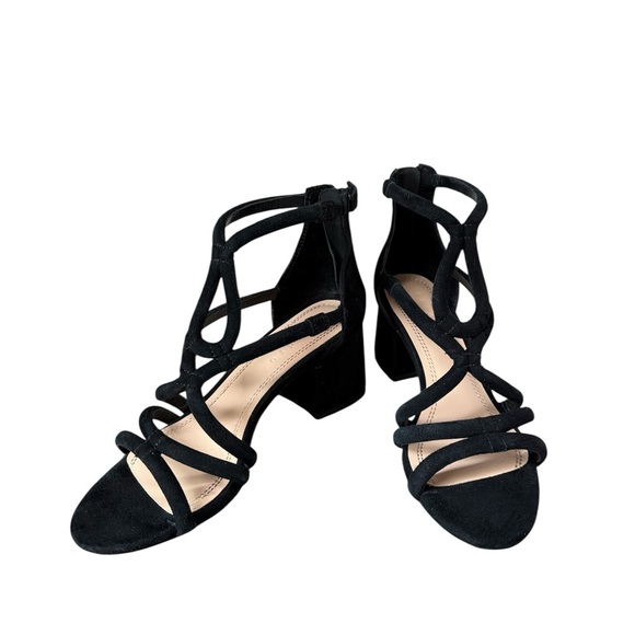 Sandro Elegant Black suede Block Heels Strappy Sandals Zipper at the back sz37 - Picture 4 of 6